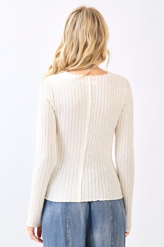 Cream Ribbed Lightweight Sweater Top - The Nines