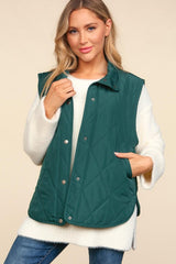 Hunter Green Snap Button Quilted Vest - FINAL SALE