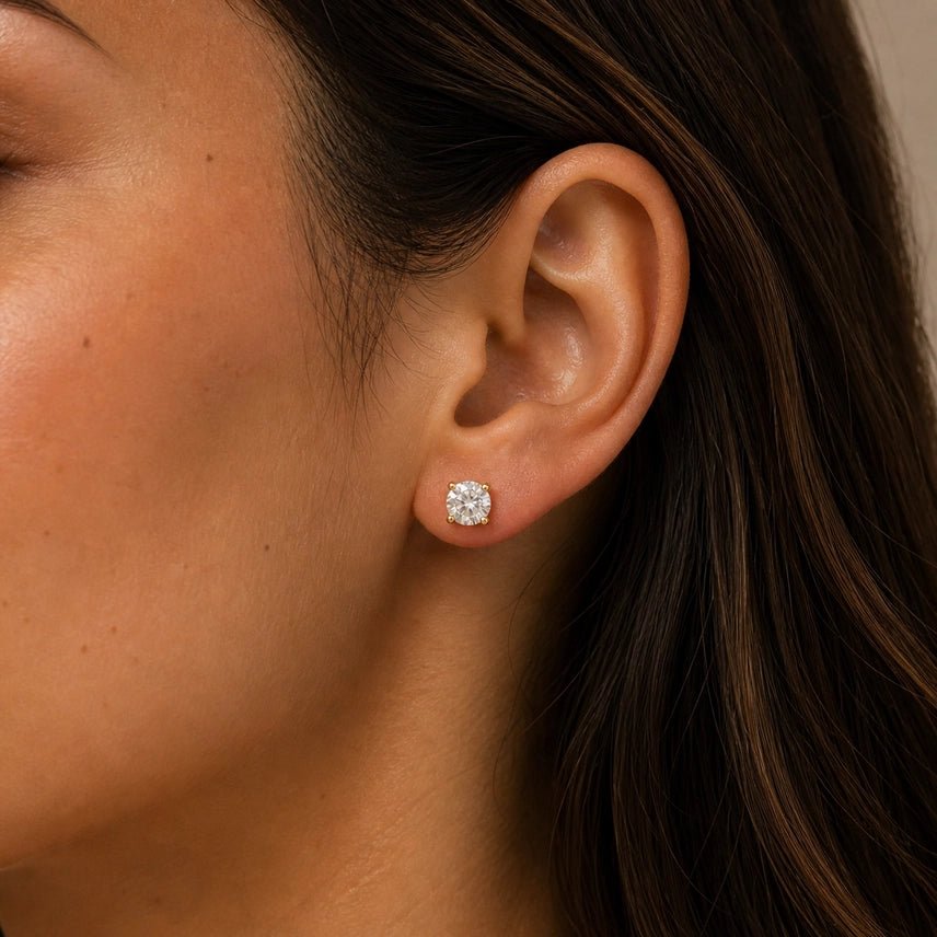 Round Cz Gold Earrings - The Nines