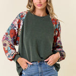 Dahlia Floral Sleeve Ribbed Tops - 2 Colors! - The Nines