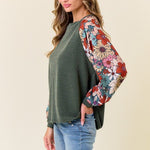 Dahlia Floral Sleeve Ribbed Tops - 2 Colors! - The Nines