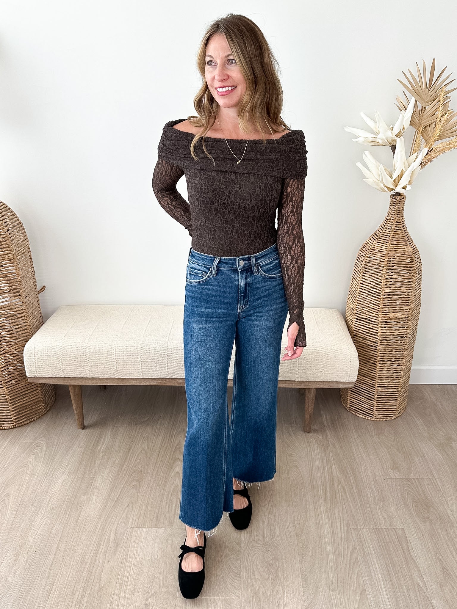 Lace Knit Off-Shoulder Bodysuit - The Nines