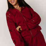 Ampersand University Lace Sleeve Love Story Crimson Full Zip - The Nines