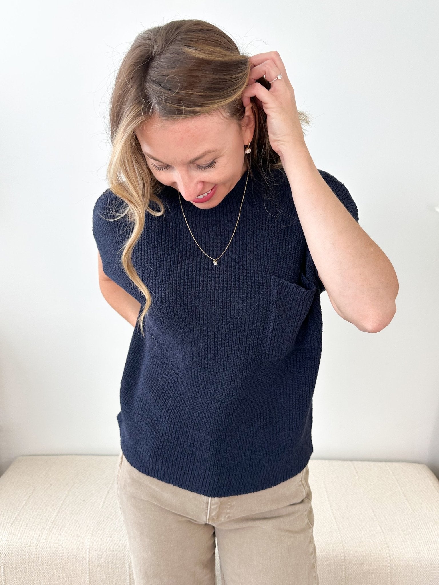 Pocket Detail Short Sleeve Sweater - The Nines