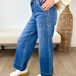 Vervet High Rise Double Cuffed Wide Leg Jeans - The Nines
