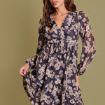 Taupe & Charcoal Floral Dress - The Nines