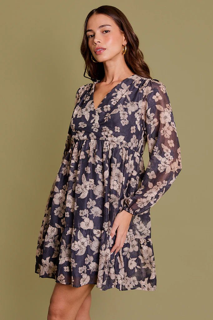 Taupe & Charcoal Floral Dress - The Nines
