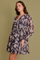 Taupe & Charcoal Floral Dress