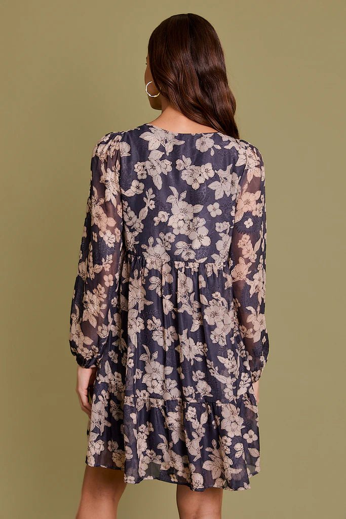 Taupe & Charcoal Floral Dress - The Nines