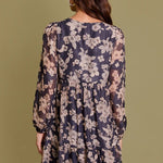 Taupe & Charcoal Floral Dress - The Nines