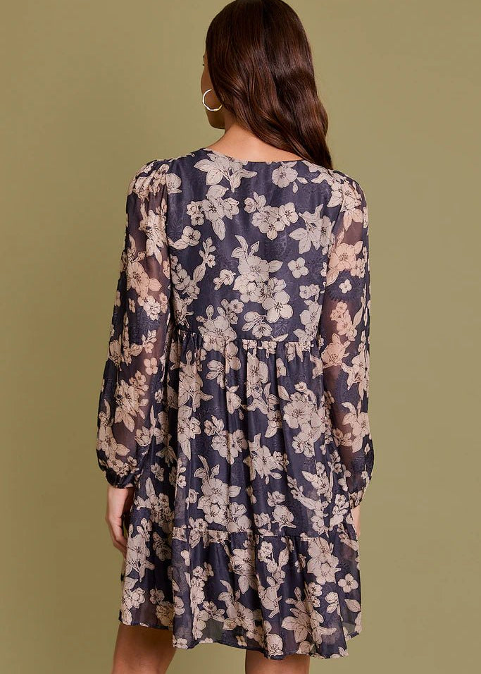 Taupe & Charcoal Floral Dress - The Nines