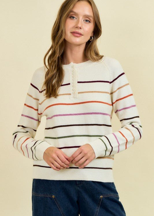 Addison Multicolor Striped Henley - The Nines