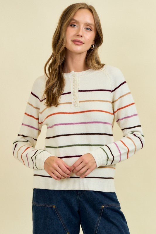 Addison Multicolor Striped Henley - The Nines