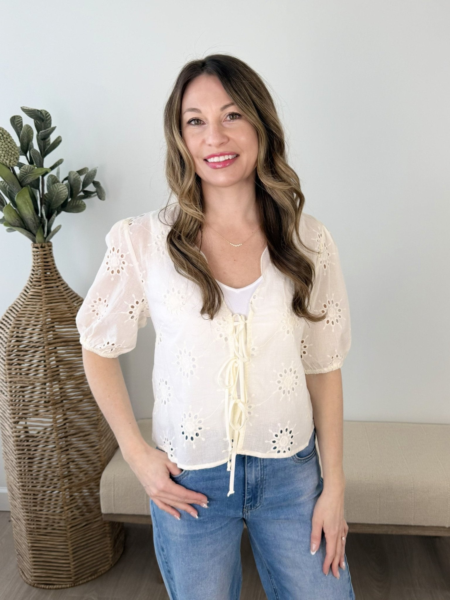 Alexie Eyelet Tie Top - The Nines