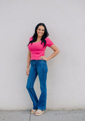 FINAL SALE - Hot Pink Square Neck Ribbed Top