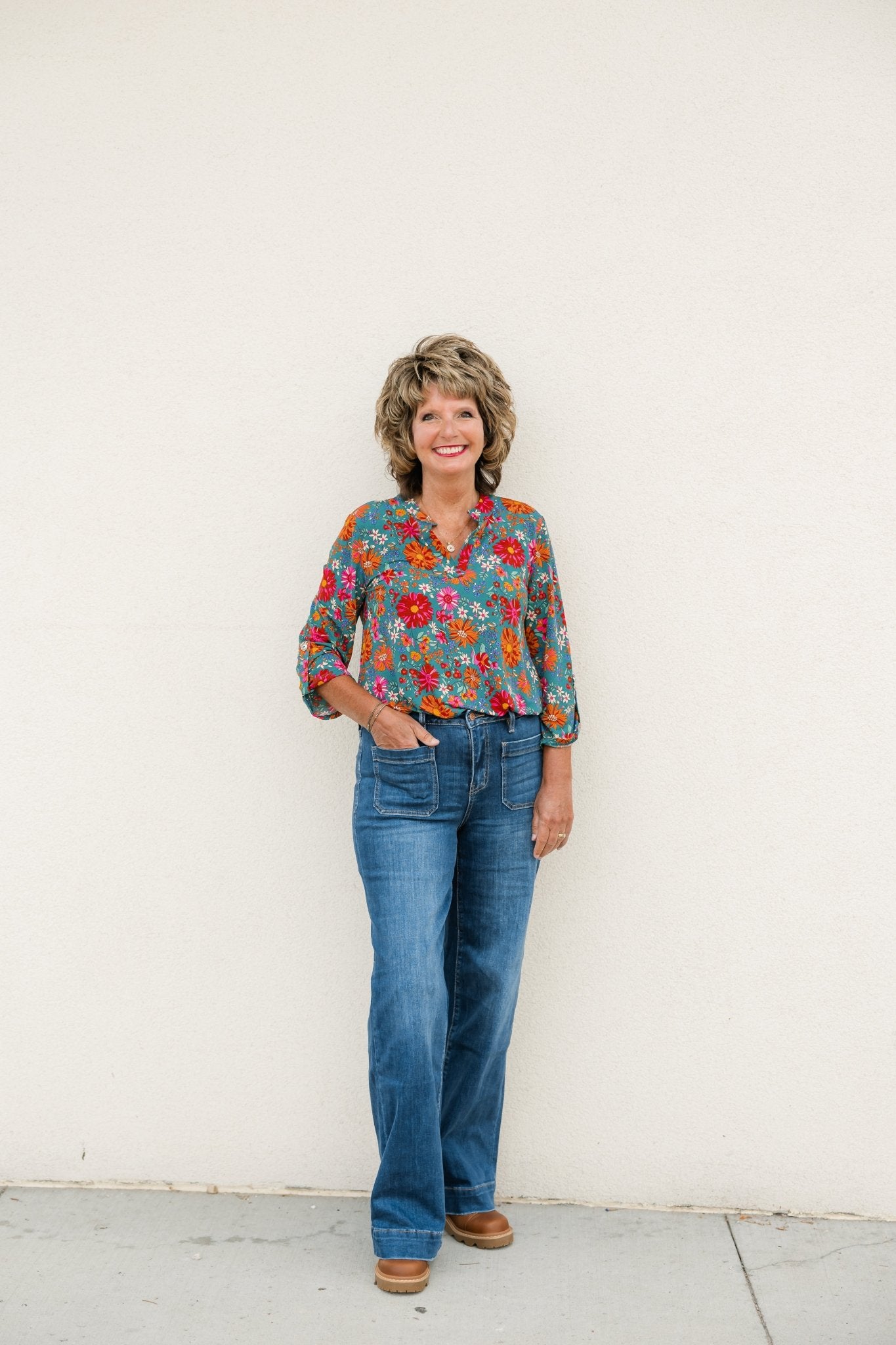 Hunter Green Floral Wrinkle Free Top - The Nines