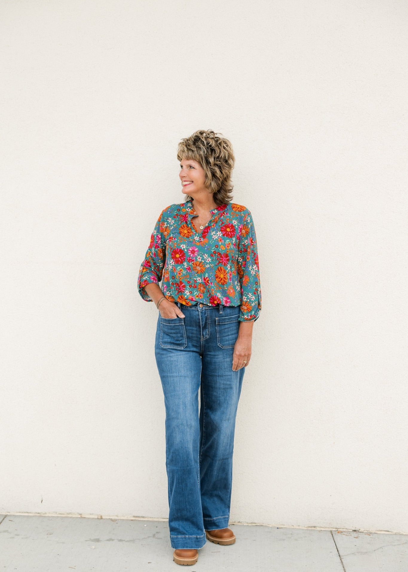 Hunter Green Floral Wrinkle Free Top - The Nines