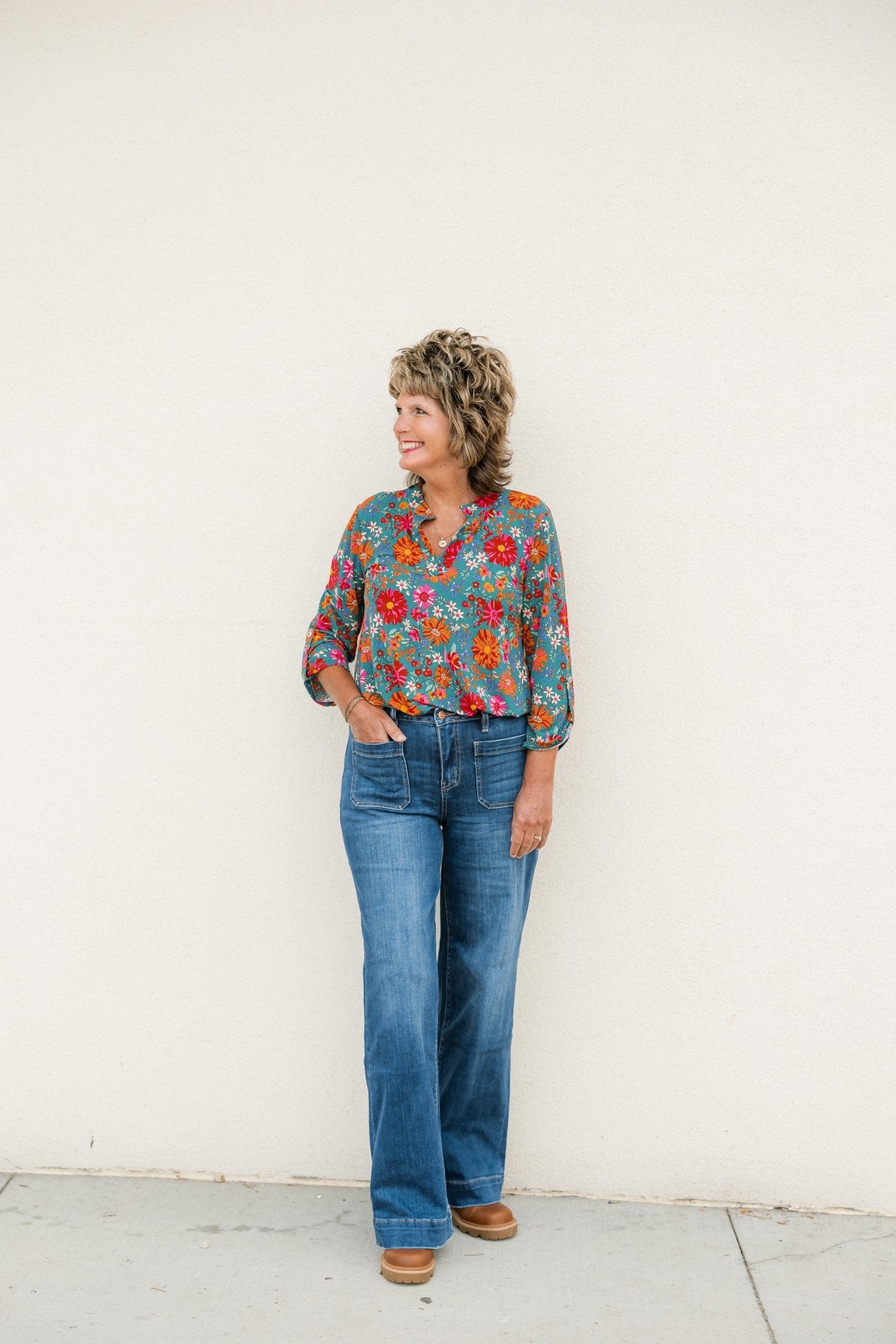 Hunter Green Floral Wrinkle Free Top - The Nines