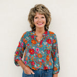 Hunter Green Floral Wrinkle Free Top - The Nines