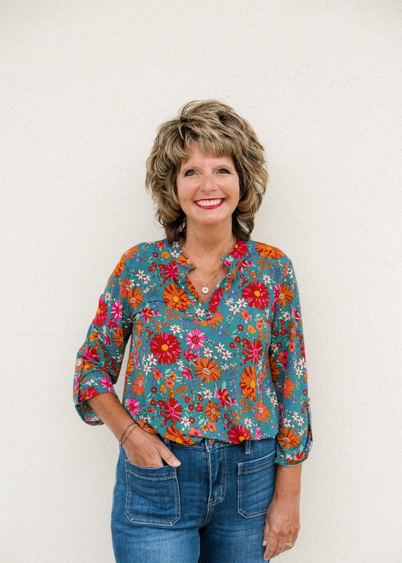 Hunter Green Floral Wrinkle Free Top - The Nines