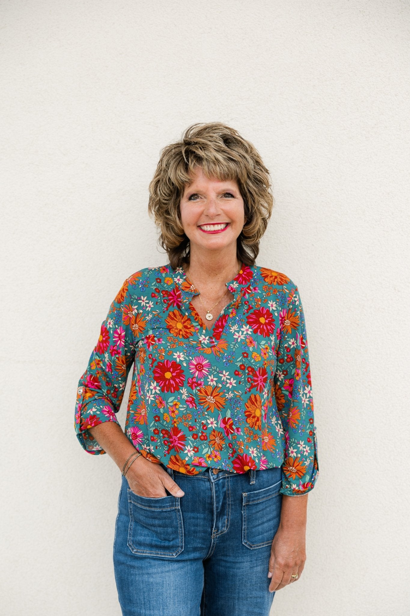 Hunter Green Floral Wrinkle Free Top - The Nines