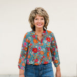 Hunter Green Floral Wrinkle Free Top - The Nines