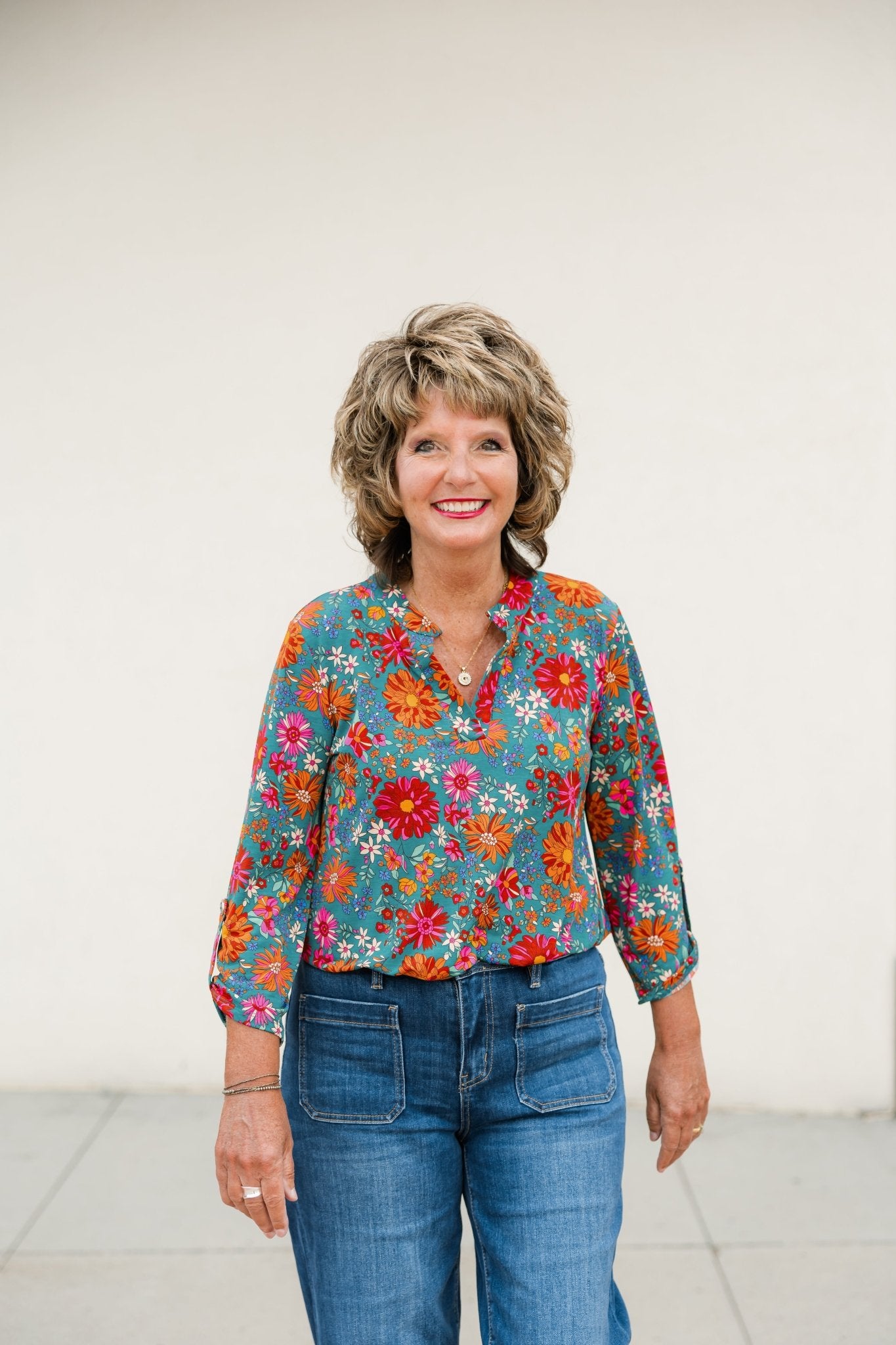 Hunter Green Floral Wrinkle Free Top - The Nines