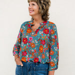 Hunter Green Floral Wrinkle Free Top - The Nines