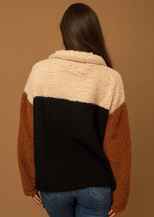 Animal Detail Sherpa Snap Button Pullover