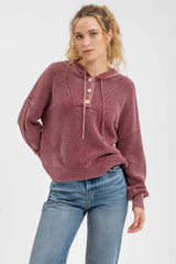 Burgundy Vintage Wash Cable Knit Pullover - FINAL SALE