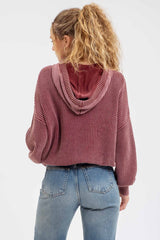 Burgundy Vintage Wash Cable Knit Hoodie - FINAL SALE