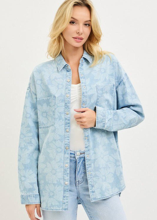 Risen Floral Light Denim Shirt - The Nines
