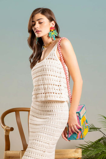 Following The Sun Cream Crochet Skirt