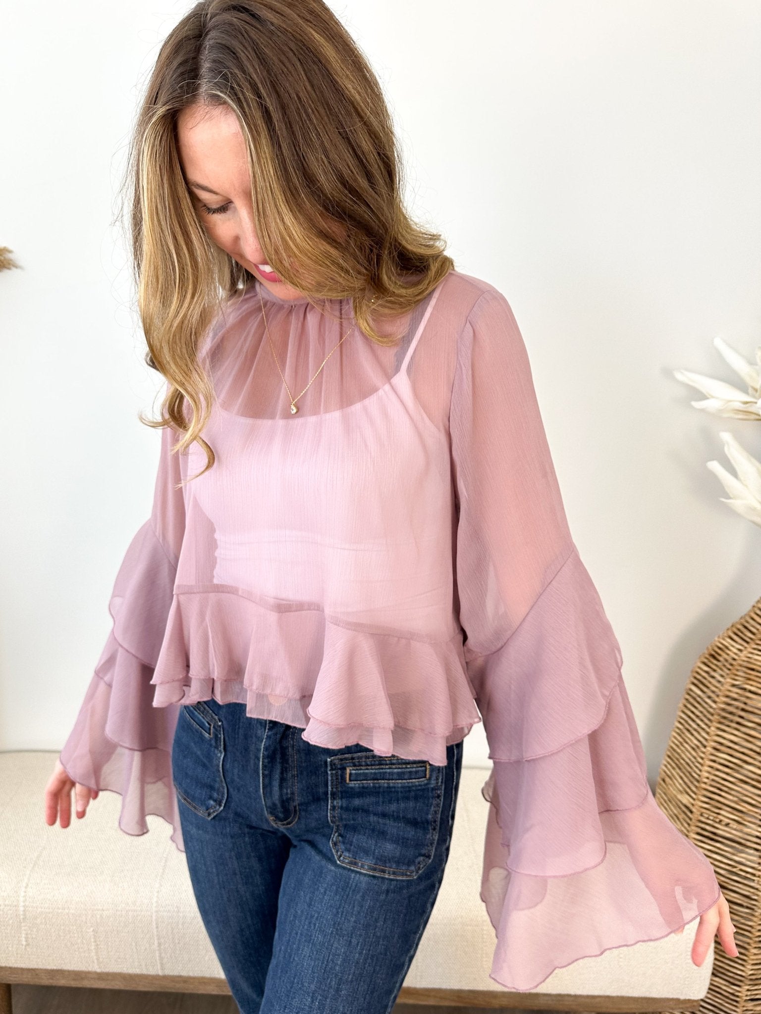 Mauve Baroque Flared Cuff Blouse - The Nines