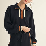 Black Colorblock Trim Detail Zip Top - The Nines