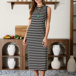 Black Striped Button Back Tank Dress - The Nines