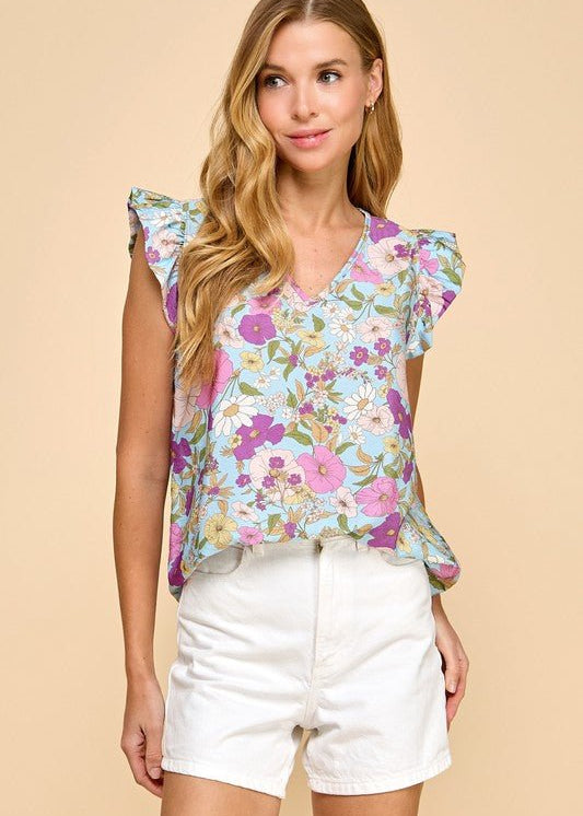 Blue Garden Party Floral Top - The Nines