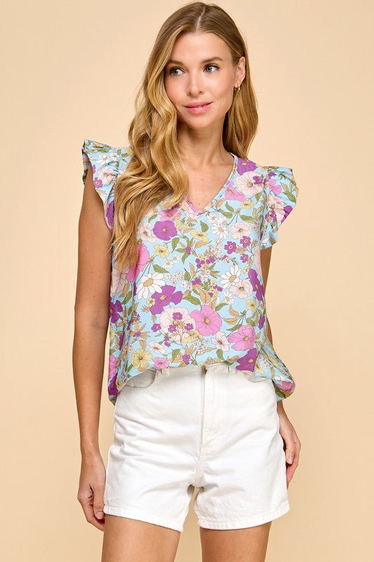 Blue Garden Party Floral Top - The Nines