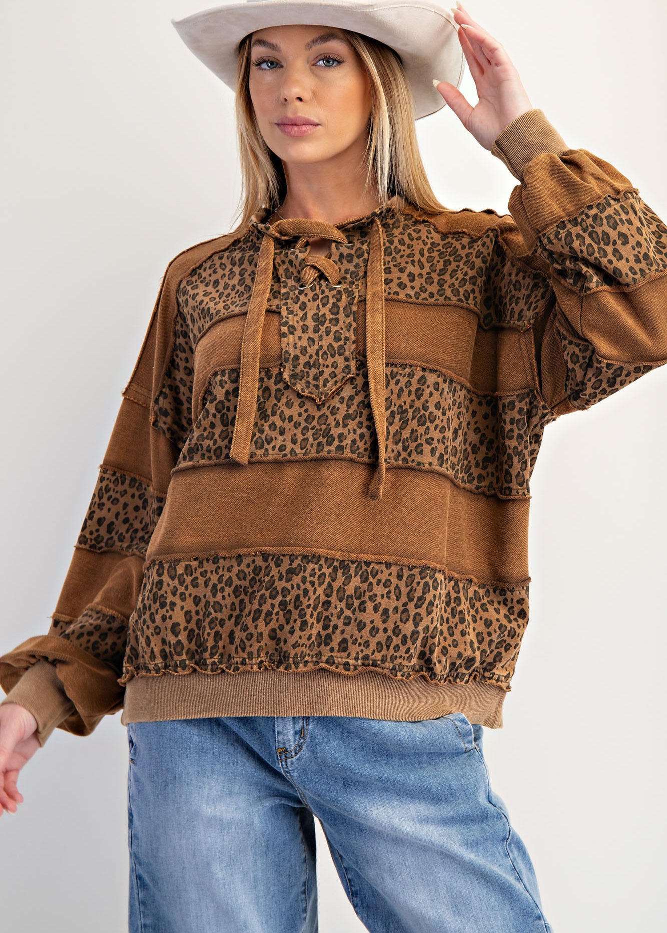 Easel Brand Animal Print Lace Up Sweatshirt - 2 Colors! - The Nines