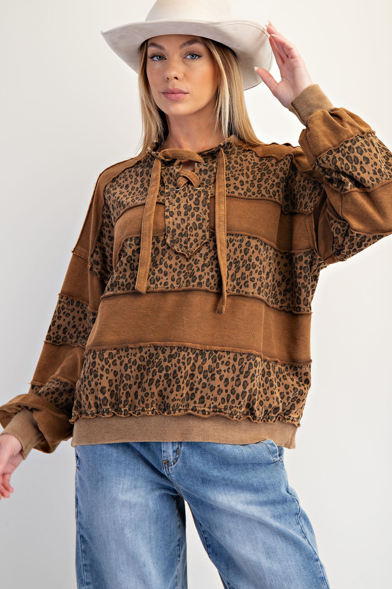 Easel Brand Animal Print Lace Up Sweatshirt - 2 Colors! - The Nines