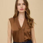 Brown Satin Collared Tank Top - The Nines
