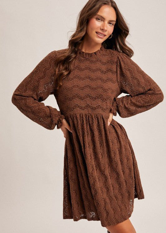 Brushed Lace Dark Mocha Dress - The Nines