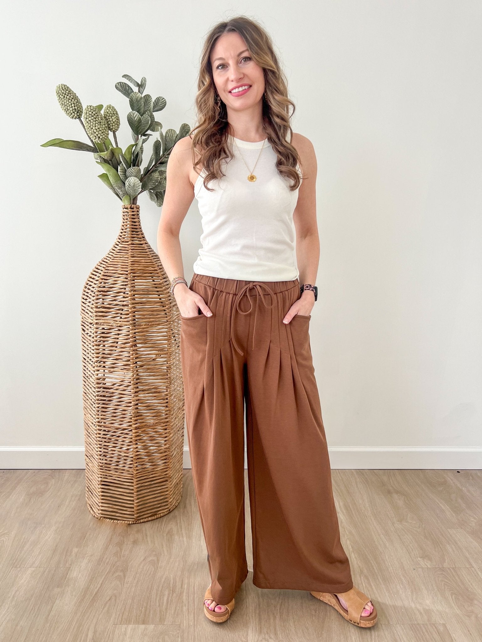 Brown French Terry Drawstring Pants - The Nines