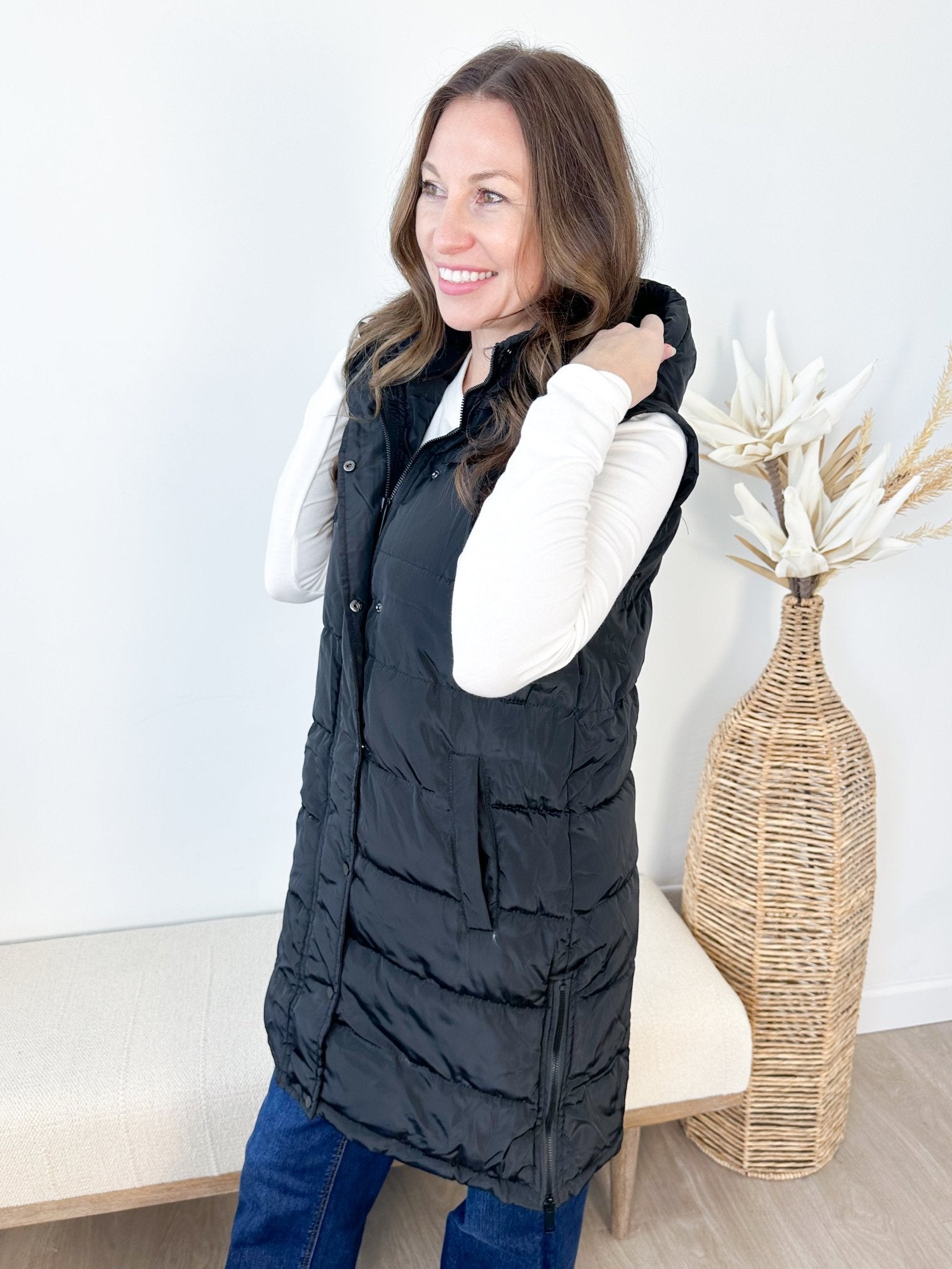 Long Side Zip Puffer Vest - The Nines