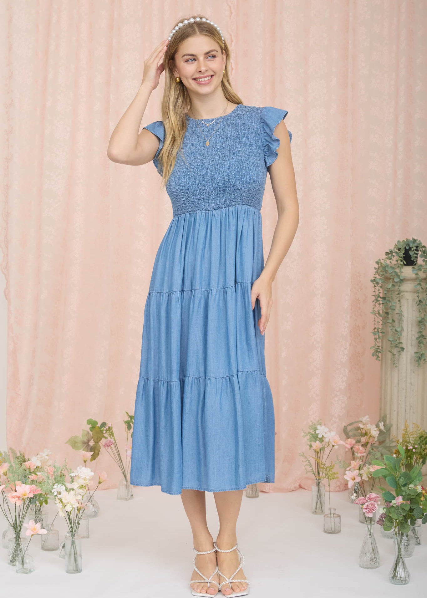 Chambray Smocked Dress - The Nines