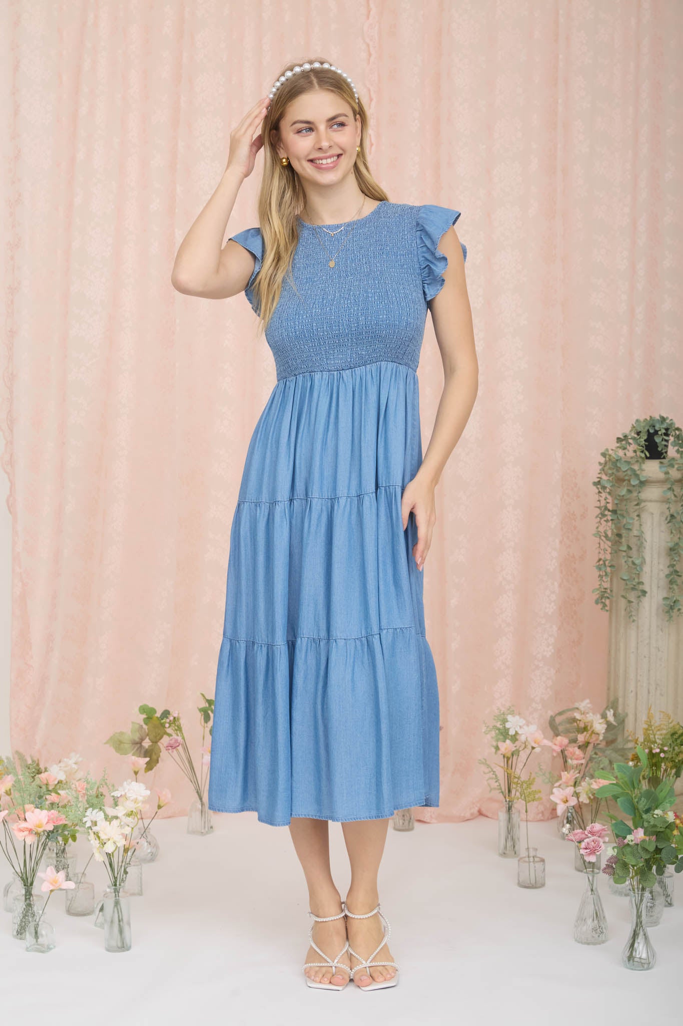 Chambray Smocked Dress - The Nines
