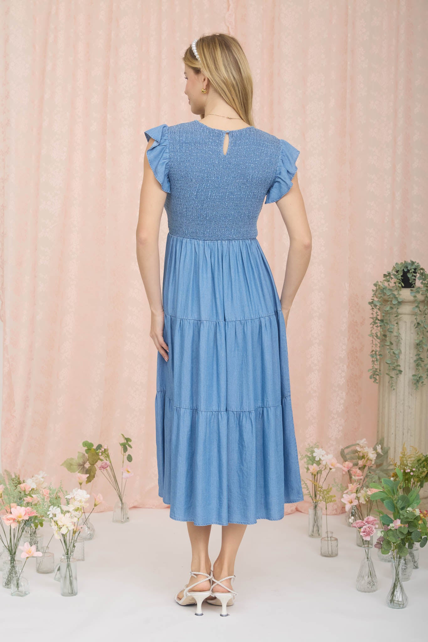 Chambray Smocked Dress - The Nines