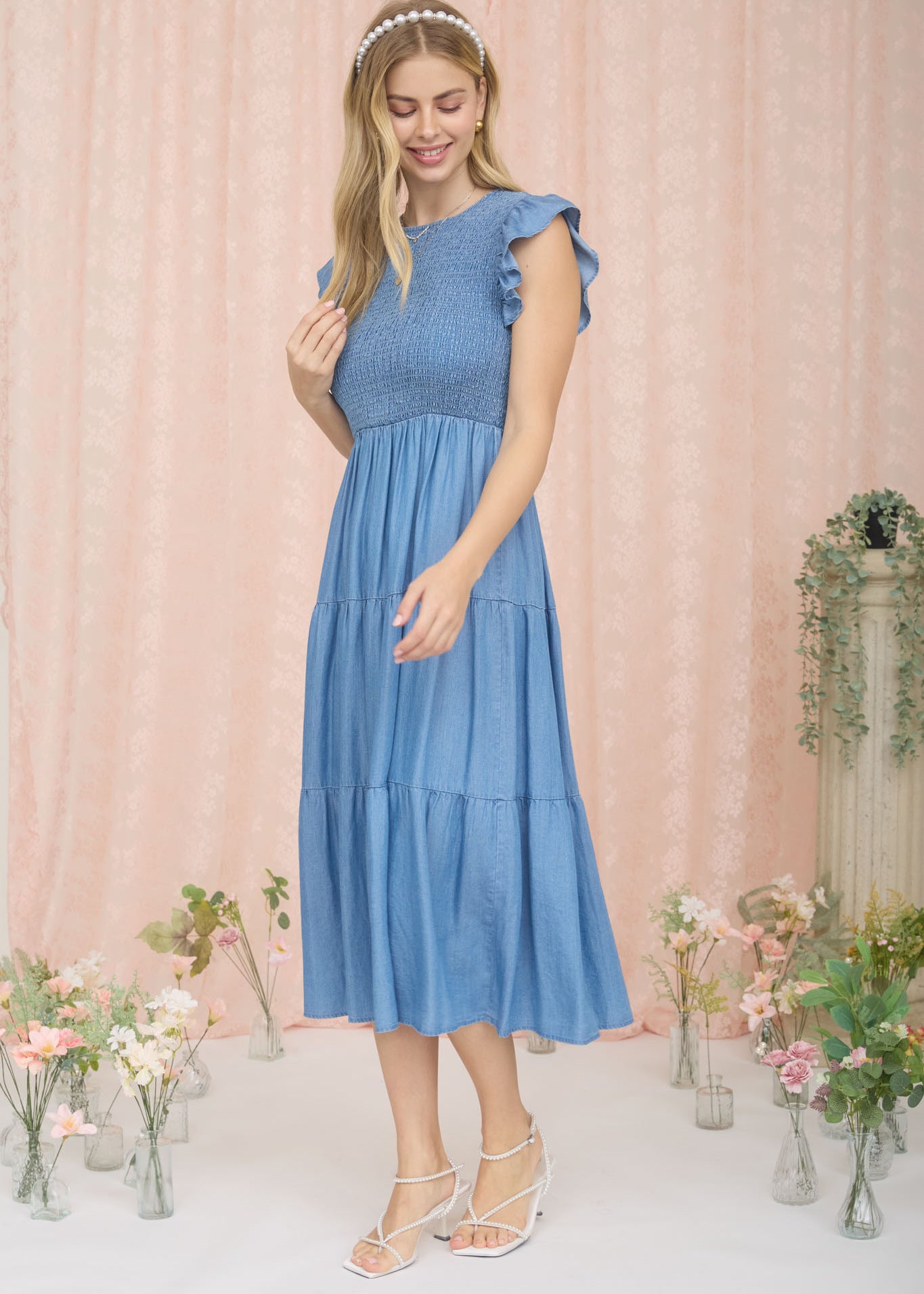 Chambray Smocked Dress - The Nines