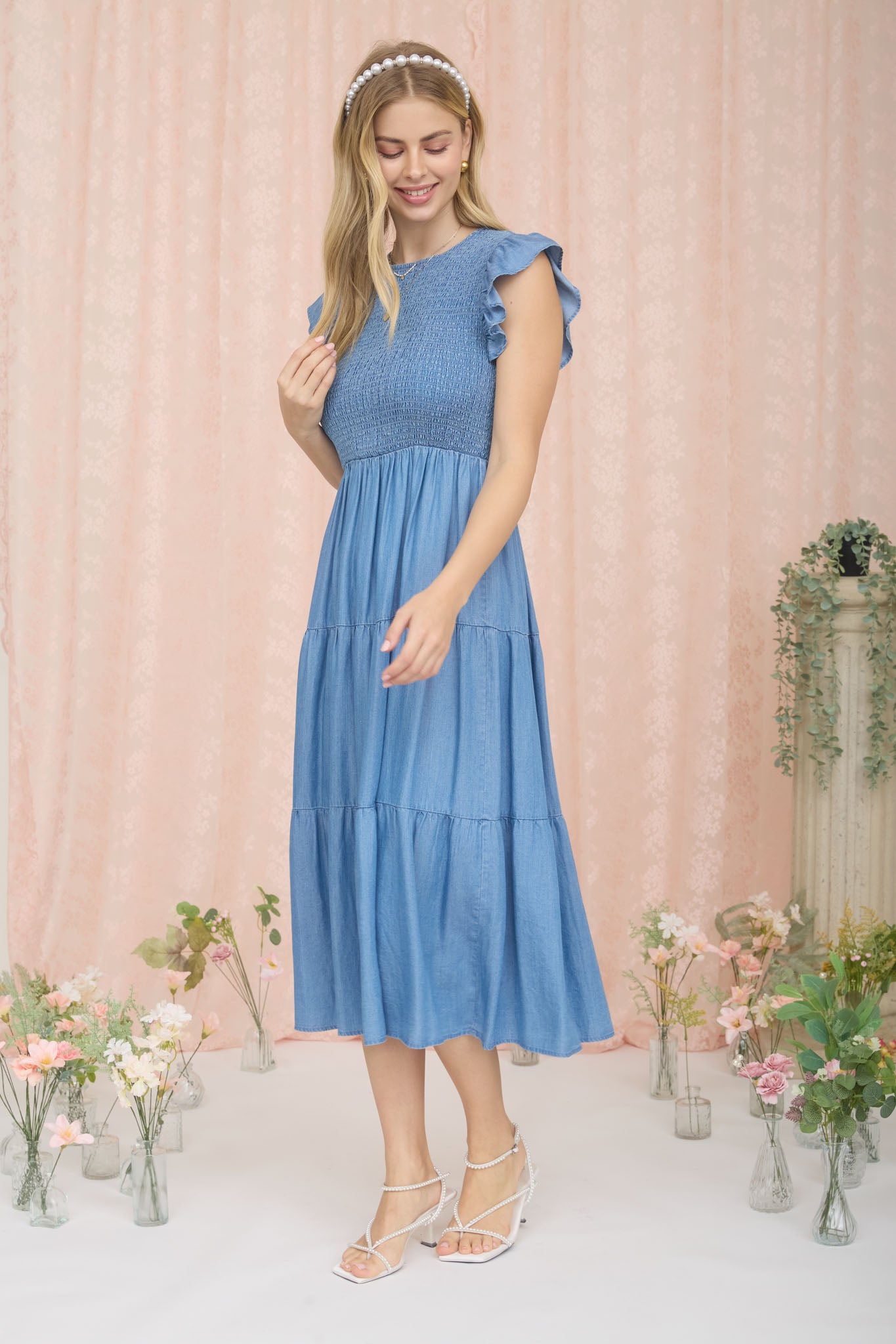 Chambray Smocked Dress - The Nines