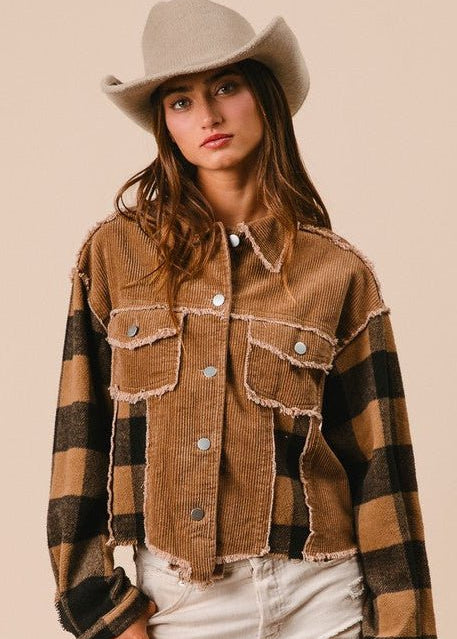 Camel Plaid Sleeve Jacket - The Nines